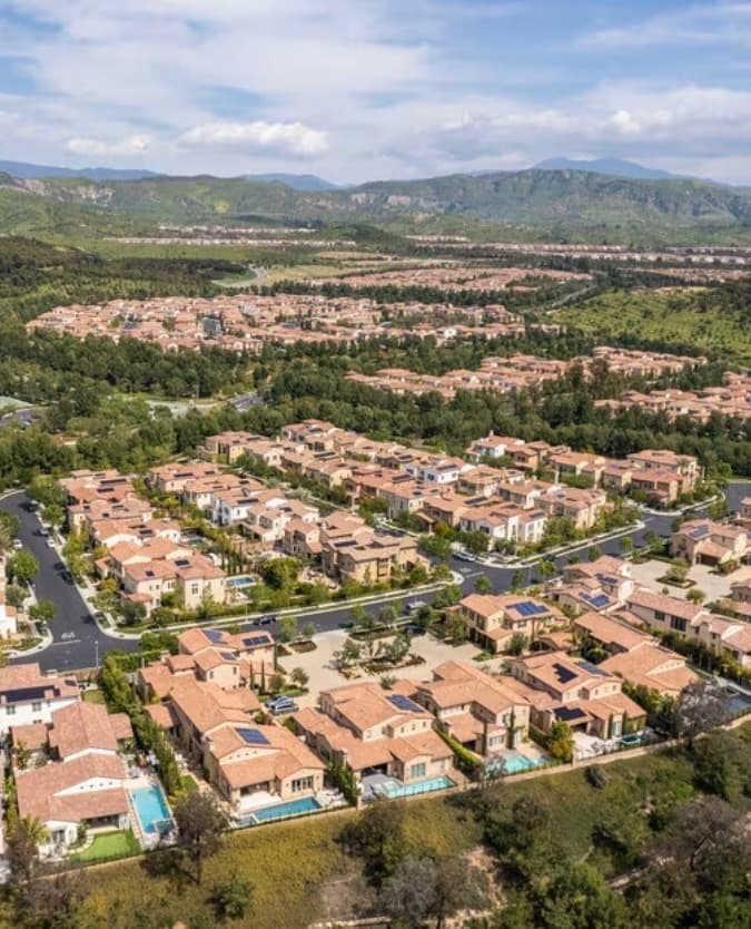 Aerial view of Irvine, California neighborhoods